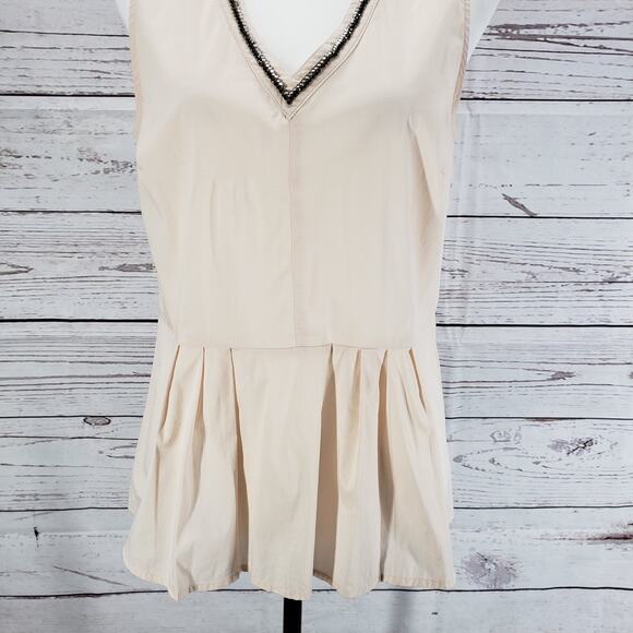 Calvin Klein Peach V-Neck Embellish Peplum Top Size Medium - Picture 4 of 13